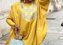 Boubou Dalanda or et bleu ciel en lin glacé brodé — tenue africaine mariage cérémonie BouBouQueens
