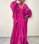 Boubou Kabirou fuchsia satiné brodé doré — tenue africaine fête soirée BouBouQueens