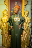 Boubou Kolokan vert sapin brodé multicolore — tenue africaine mariage cérémonie BouBouQueens