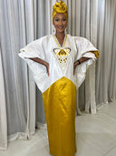 Boubou Saba blanc et or avec manches éventail — tenue africaine mariage BouBouQueens