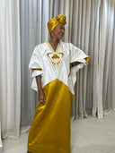 Boubou Saba blanc et or avec manches éventail — tenue africaine mariage BouBouQueens